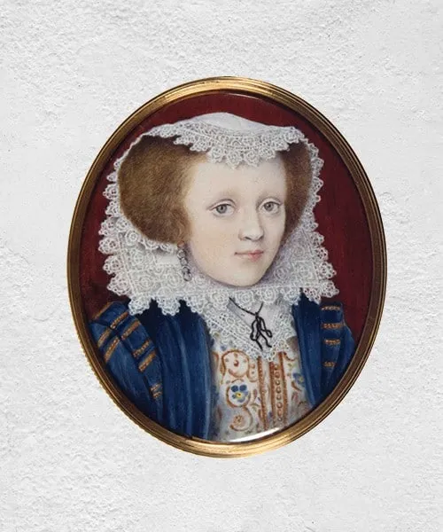 Wife of Edward Norgate, 1617 (after Isaac Oliver) — 18ct gold, 51 x 64 mm